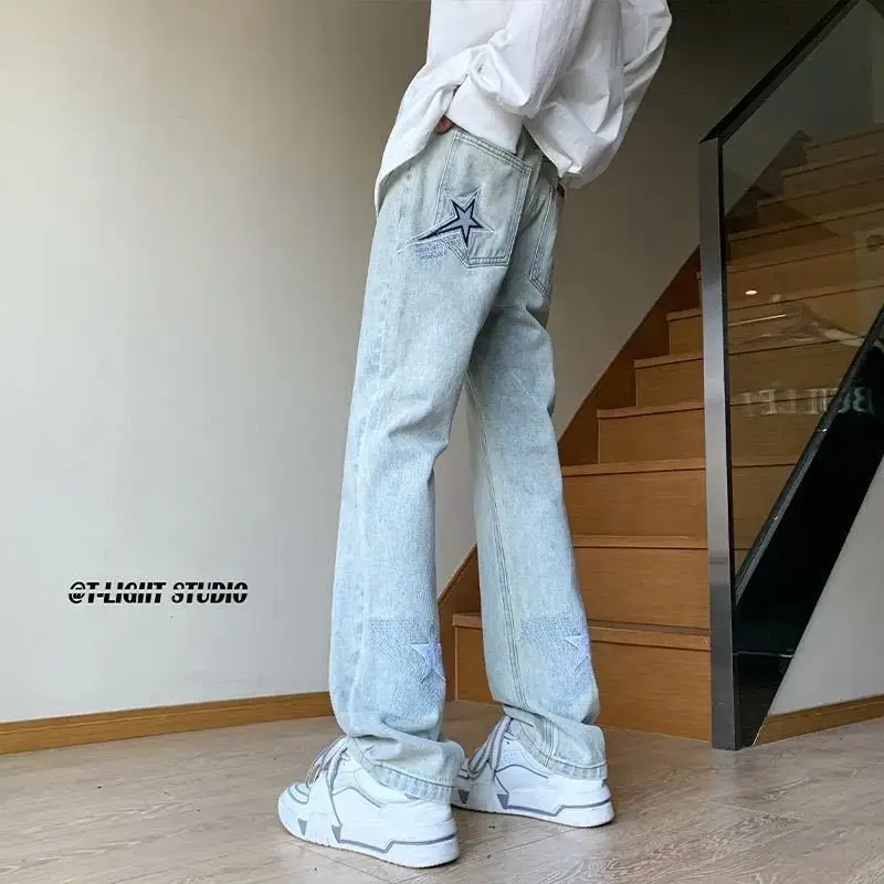 Men's White Star Jeans 2024 Wide Leg Spring Autumn - Image 2