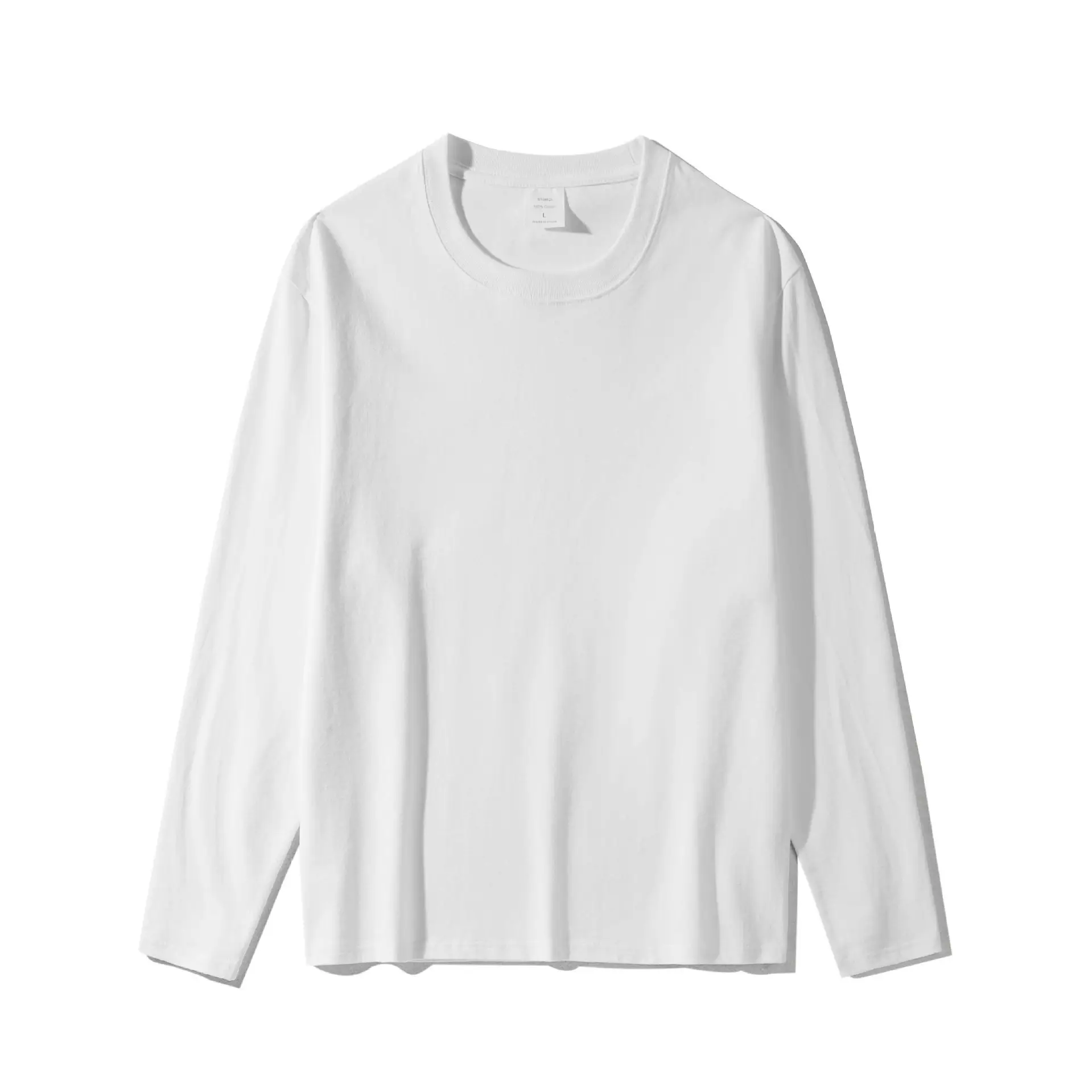 Men Cotton Long Sleeve T-Shirt White Round Neck - Image 10
