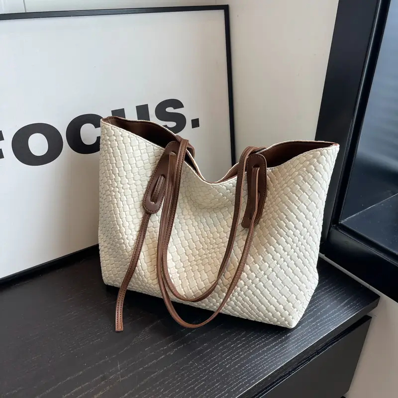 Brown Crocodile-Textured Large Shoulder Bag for Women - Image 6