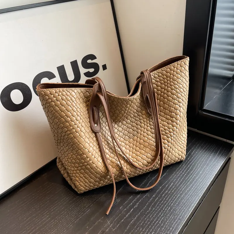 Brown Crocodile-Textured Large Shoulder Bag for Women - Image 7