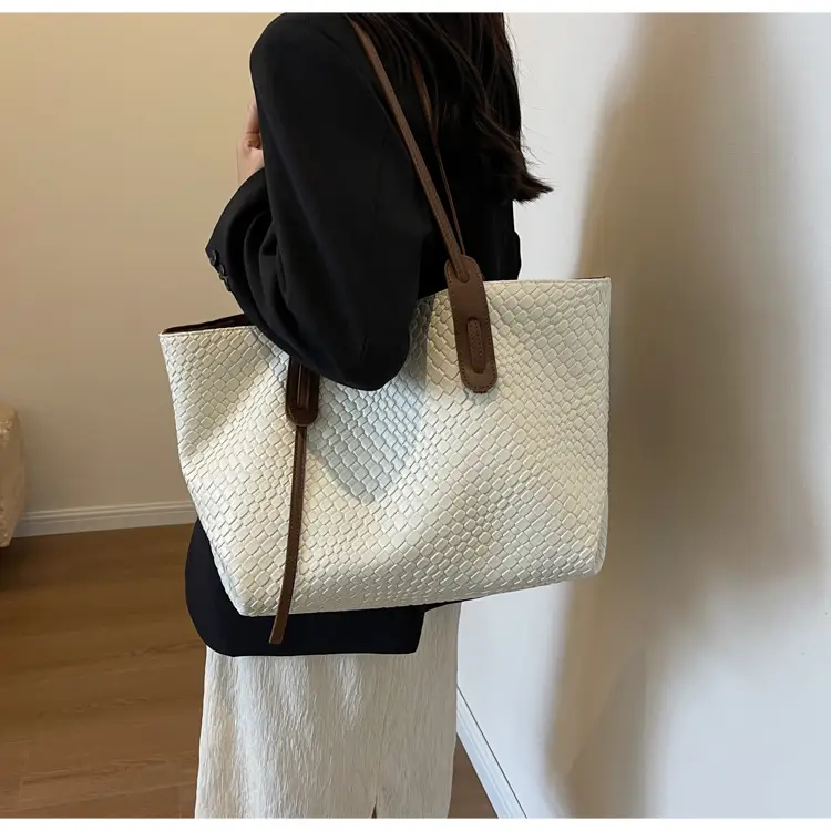 Brown Crocodile-Textured Large Shoulder Bag for Women — feature 23