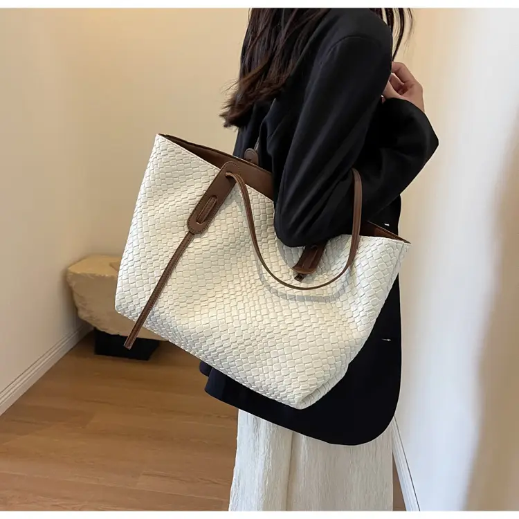 Brown Crocodile-Textured Large Shoulder Bag for Women — feature 25