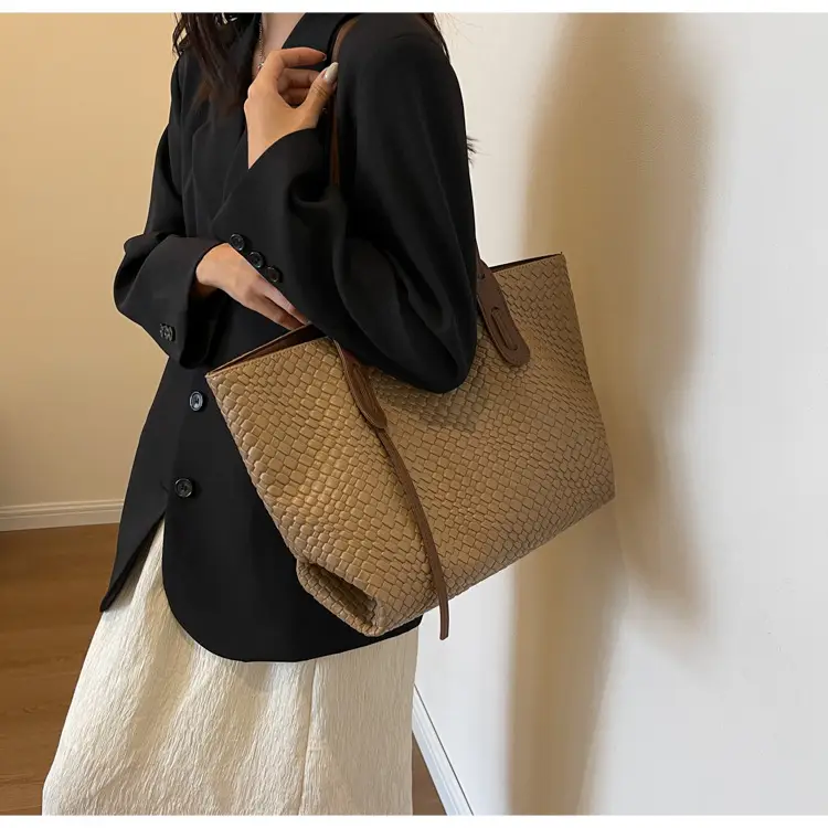Brown Crocodile-Textured Large Shoulder Bag for Women — feature 27