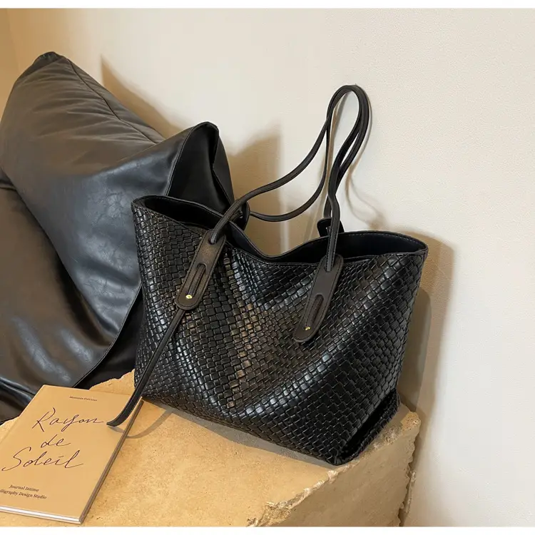 Brown Crocodile-Textured Large Shoulder Bag for Women — feature 37
