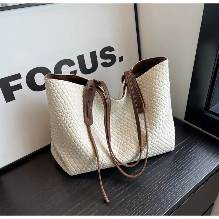 Brown Crocodile-Textured Large Shoulder Bag for Women — feature 41