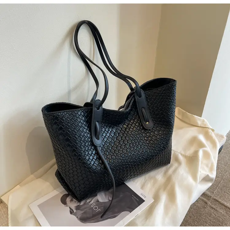 Brown Crocodile-Textured Large Shoulder Bag for Women — feature 44