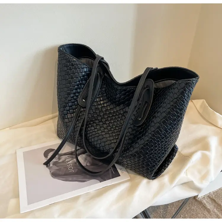 Brown Crocodile-Textured Large Shoulder Bag for Women — feature 45