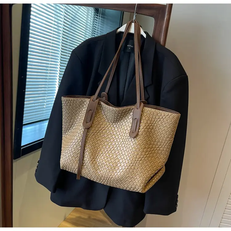 Brown Crocodile-Textured Large Shoulder Bag for Women — feature 48