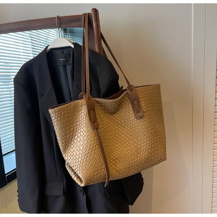 Brown Crocodile-Textured Large Shoulder Bag for Women — feature 49
