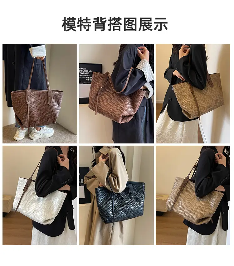 Brown Crocodile-Textured Large Shoulder Bag for Women — feature 8