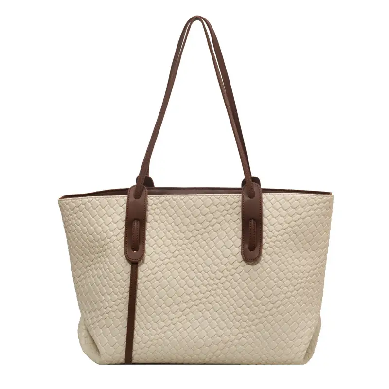 Brown Crocodile-Textured Large Shoulder Bag for Women - Image 2