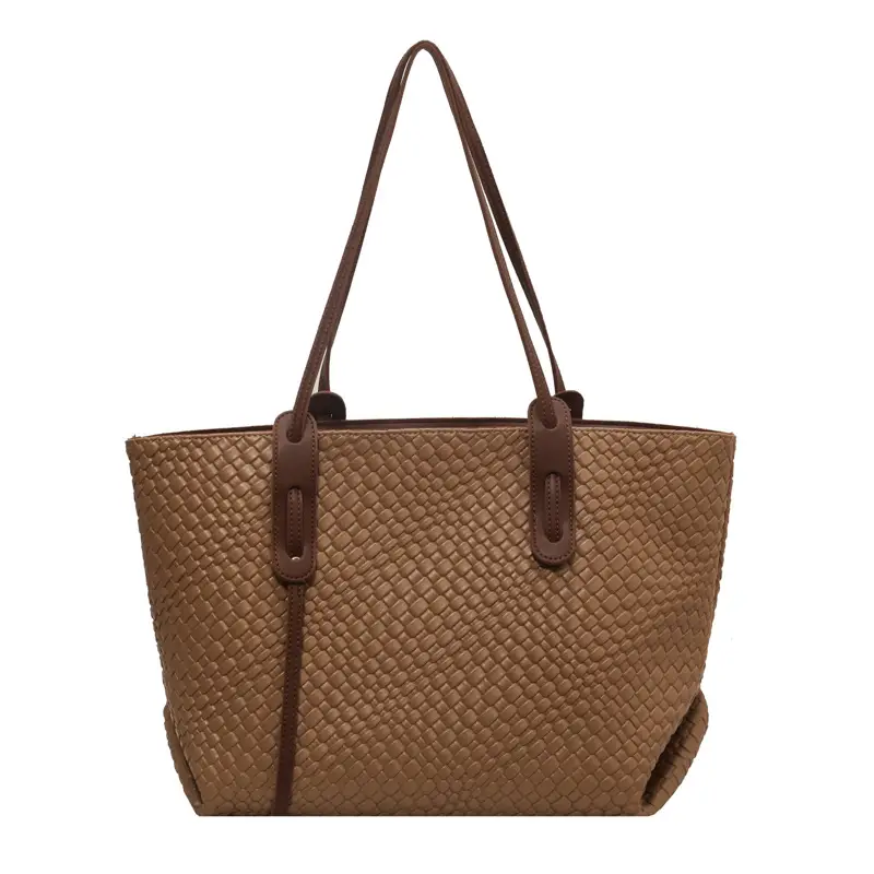 Brown Crocodile-Textured Large Shoulder Bag for Women - Image 4