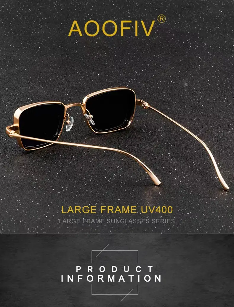 Square Frame Metal Sunglasses Blue Lens Retro Thick Edge β feature 1
