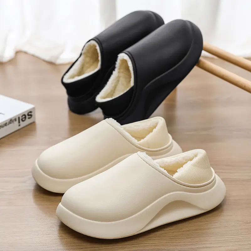 Cotton slippers men's winter indoor home fleece-lined warm waterproof couple cotton slippers bag heel slip-on fashion cotton shoes