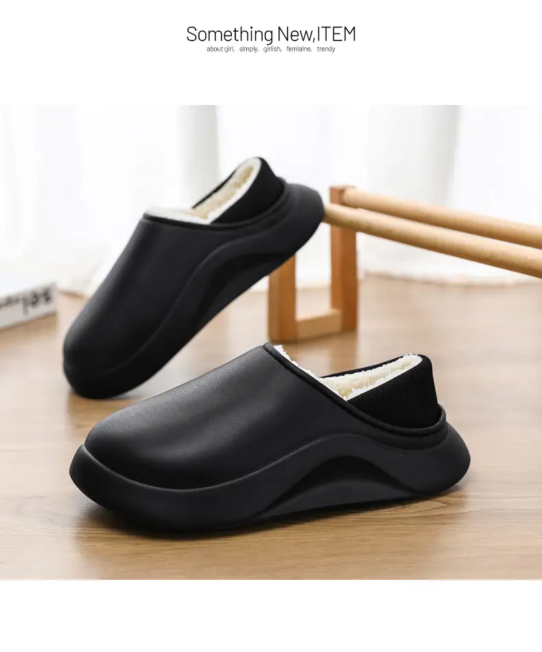 Cotton slippers men's winter indoor home fleece-lined warm waterproof couple cotton slippers bag heel slip-on fashion cotton shoes — feature 24
