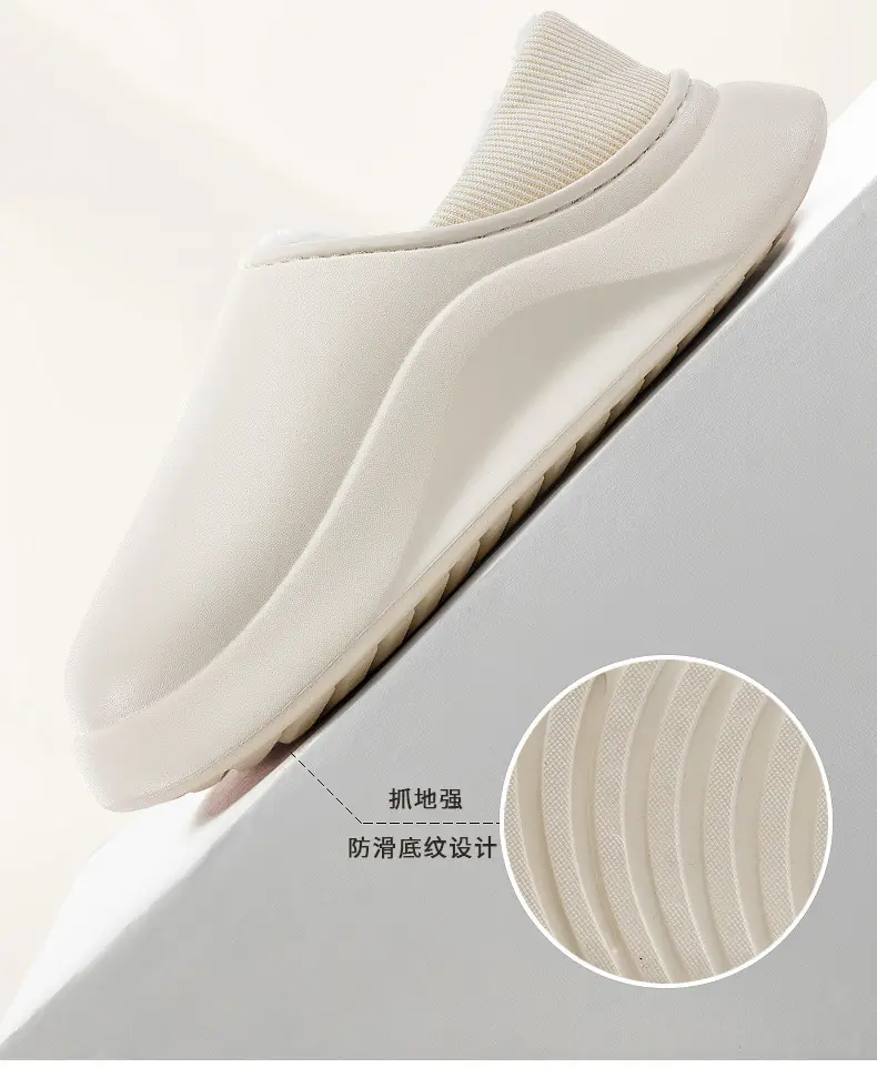 Cotton slippers men's winter indoor home fleece-lined warm waterproof couple cotton slippers bag heel slip-on fashion cotton shoes — feature 9