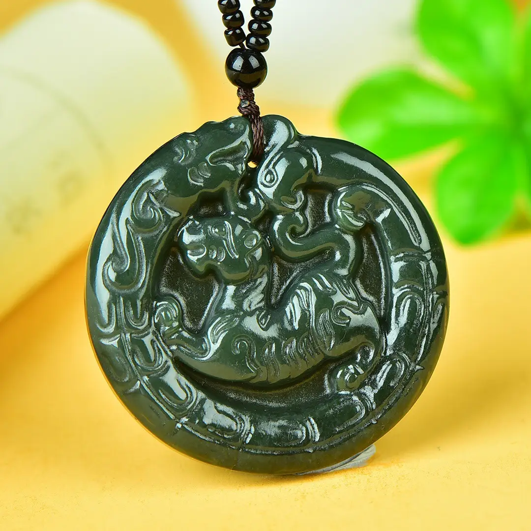 Hetian Jade Pendant with Beast Design Green - Image 3