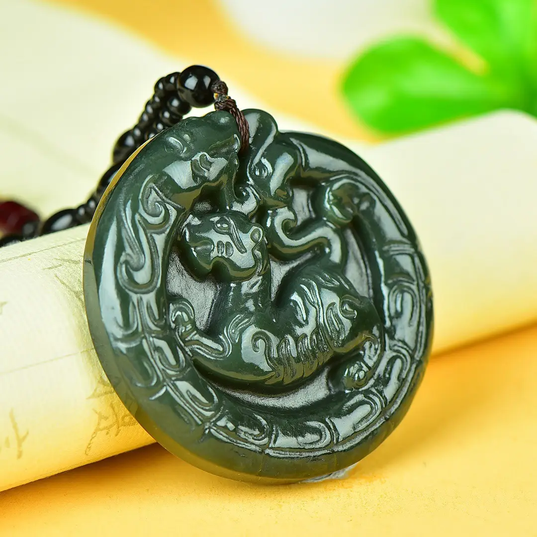 Hetian Jade Pendant with Beast Design Green - Image 4