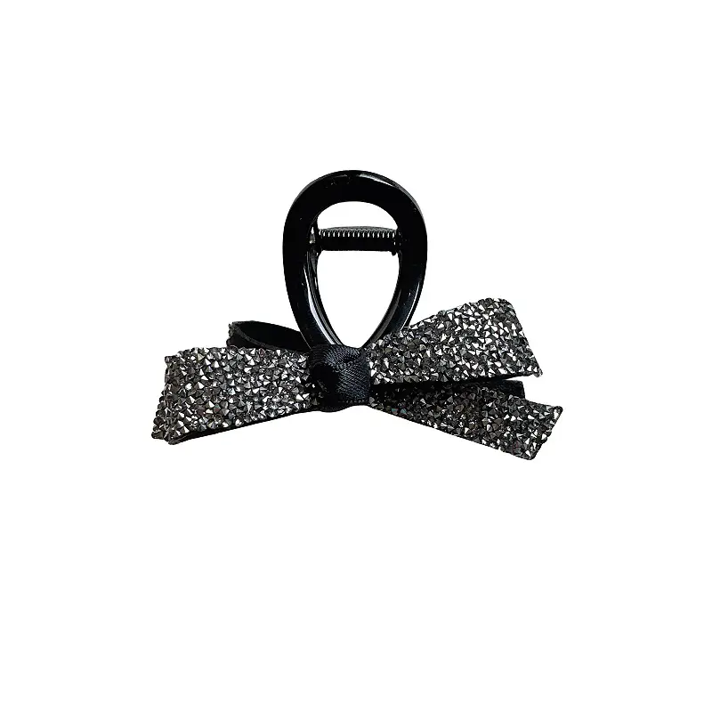 Black Crystal Bow Hair Clip with Diamond Bow - Image 6