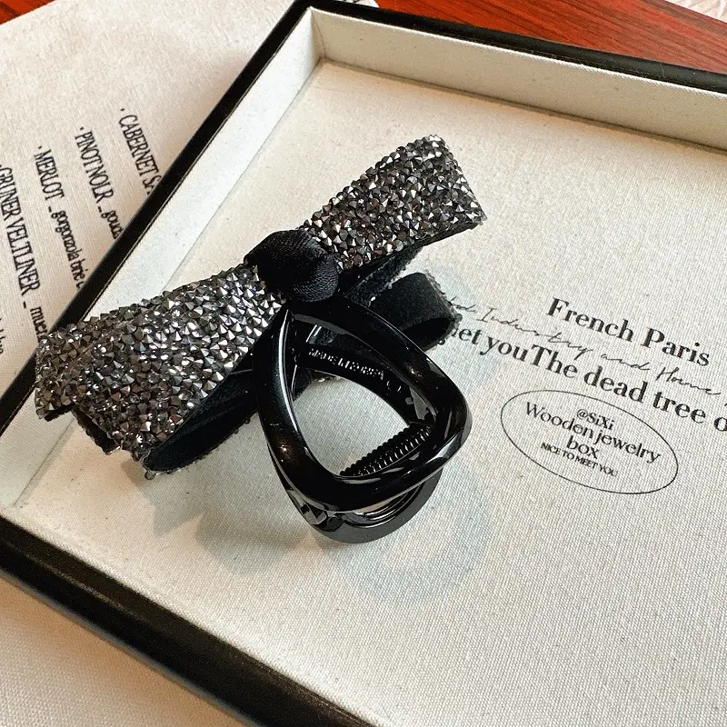 Black Crystal Bow Hair Clip with Diamond Bow — feature 12