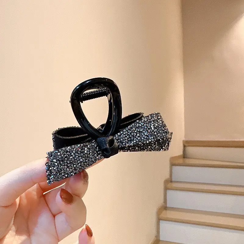 Black Crystal Bow Hair Clip with Diamond Bow — feature 14