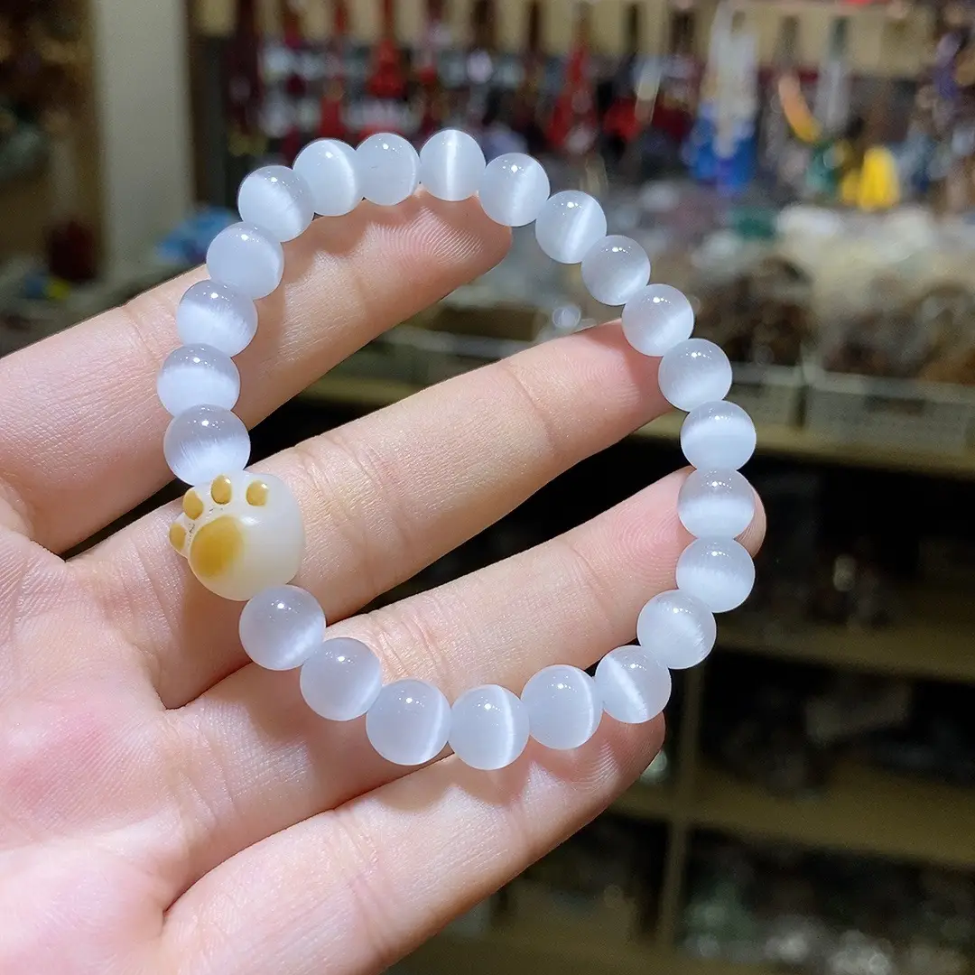 White Cat's Eye Bracelet with Cat Claw Pendant - Image 2