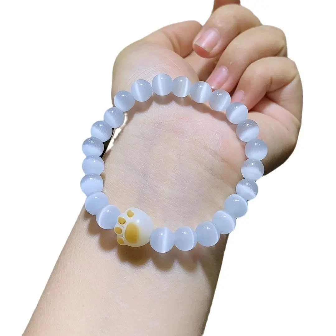 White Cat's Eye Bracelet with Cat Claw Pendant - Image 5