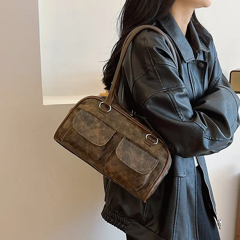Women's Retro Brown Shoulder Bag 2023 New Large Capacity - Image 4