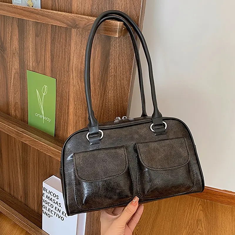 Women's Retro Brown Shoulder Bag 2023 New Large Capacity - Image 5