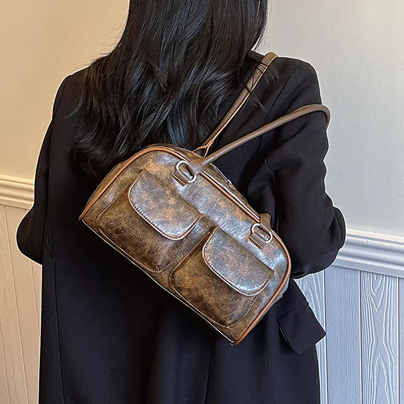 Women's Retro Brown Shoulder Bag 2023 New Large Capacity - Image 6