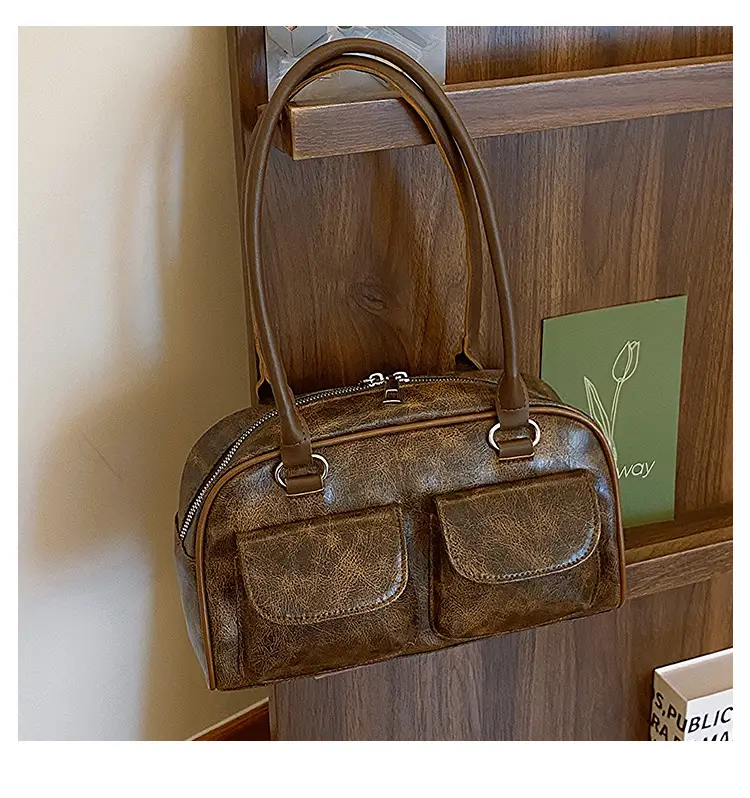 Women's Retro Brown Shoulder Bag 2023 New Large Capacity - Image 2