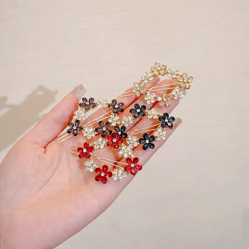 Korean Style Sweet Flower Hairpin with Crystal Accents