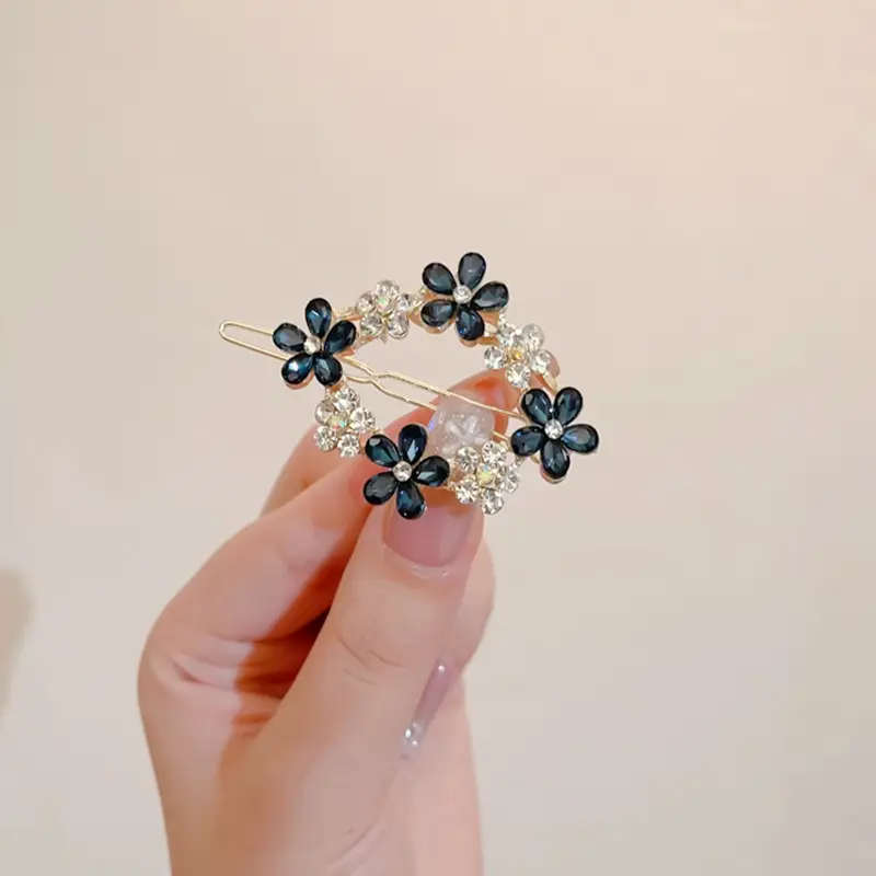 Korean Style Sweet Flower Hairpin with Crystal Accents
