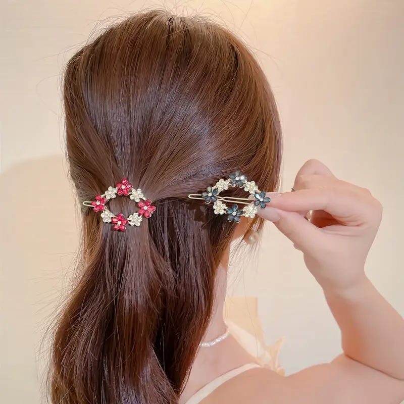 Korean Style Sweet Flower Hairpin with Crystal Accents