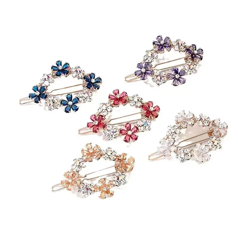 Korean Style Sweet Flower Hairpin with Crystal Accents