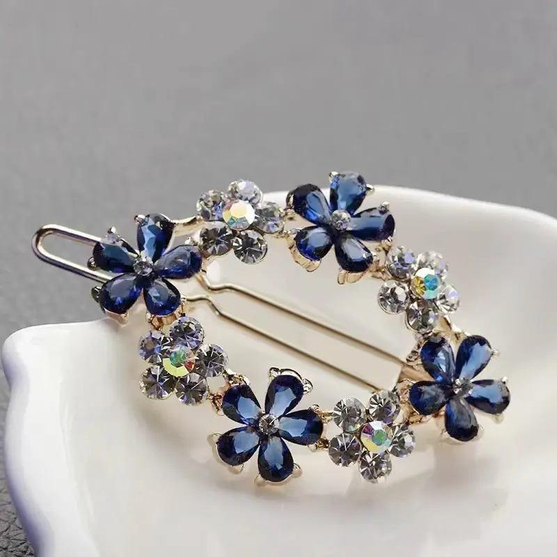 Korean Style Sweet Flower Hairpin with Crystal Accents