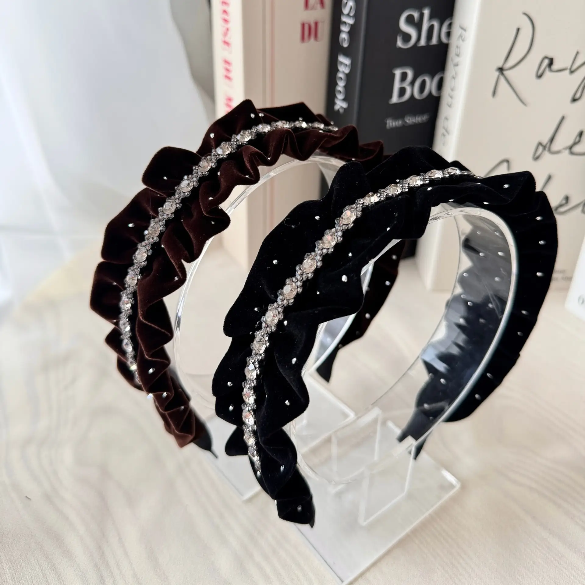Autumn & Winter Velvet Headband with Diamonds Black - Image 5