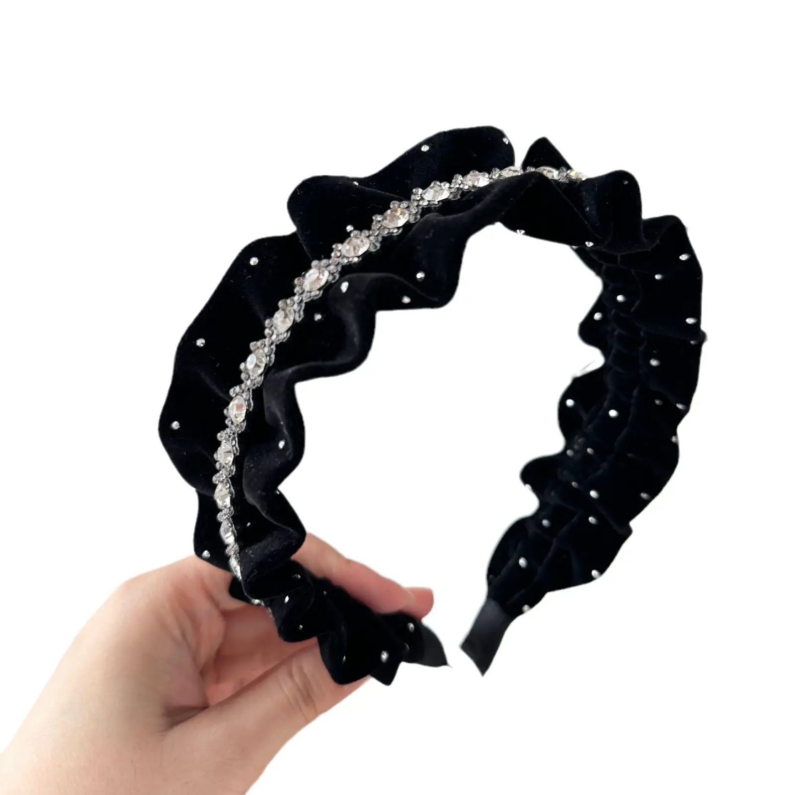 Autumn & Winter Velvet Headband with Diamonds Black - Image 7