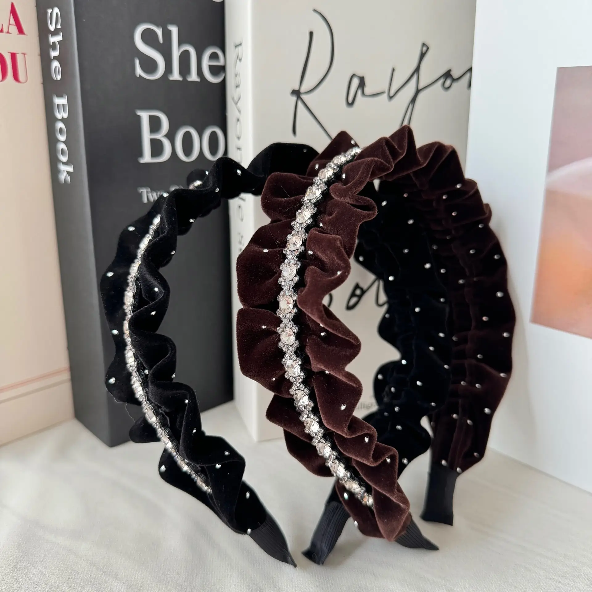 Autumn & Winter Velvet Headband with Diamonds Black — feature 5