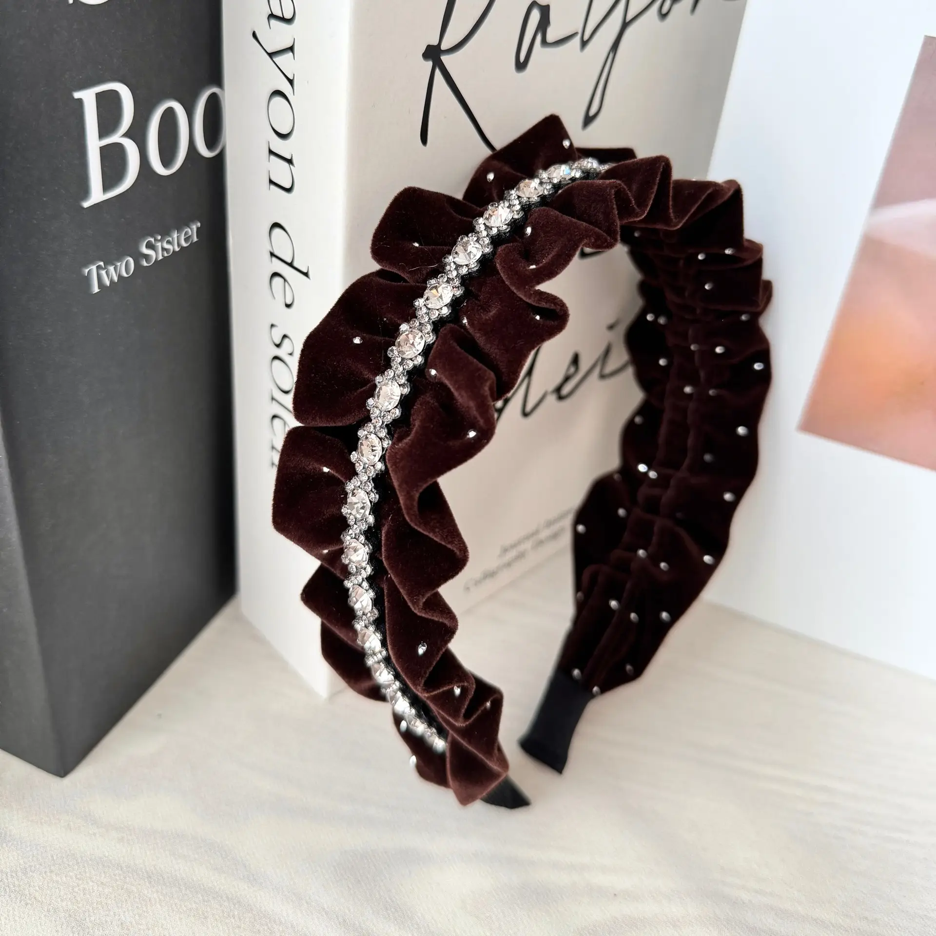 Autumn & Winter Velvet Headband with Diamonds Black — feature 9