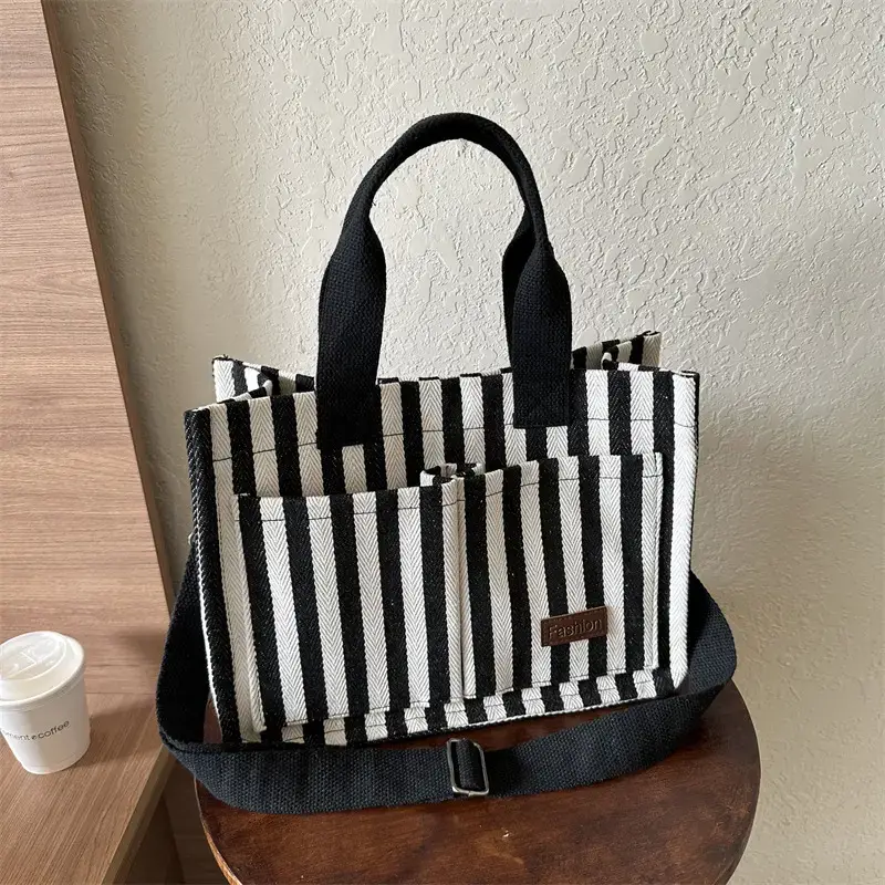 2023 Western Canvas Tote Bag Navy Blue Striped - Image 4