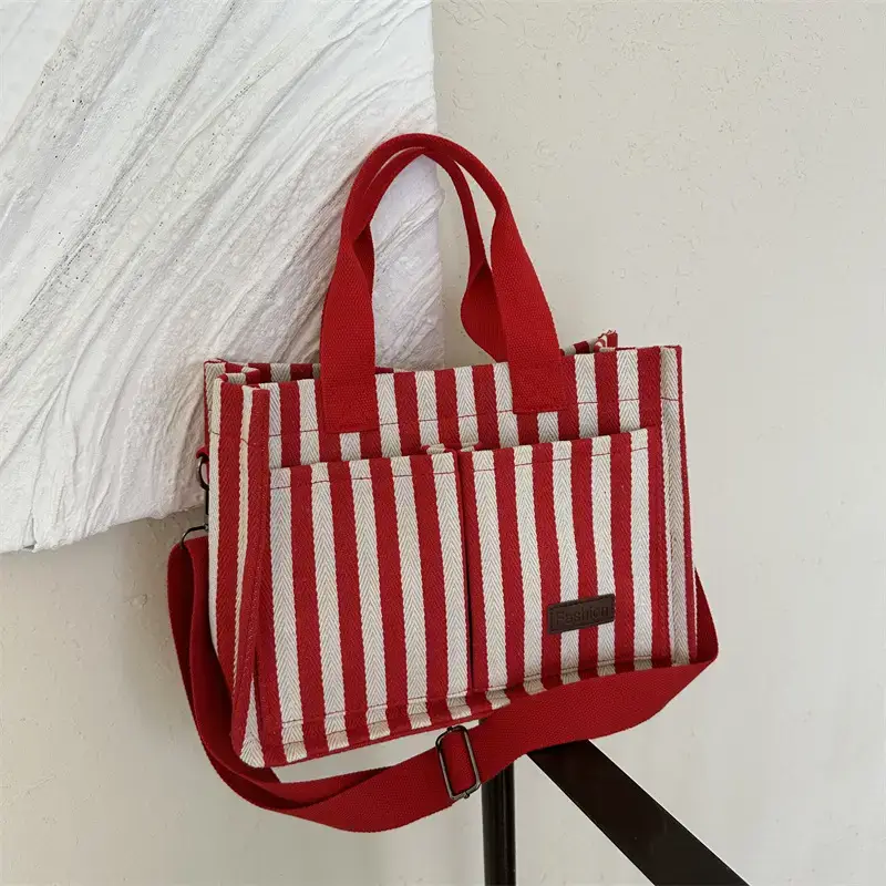 2023 Western Canvas Tote Bag Navy Blue Striped - Image 6