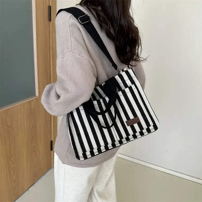 2023 Western Canvas Tote Bag Navy Blue Striped - Image 7