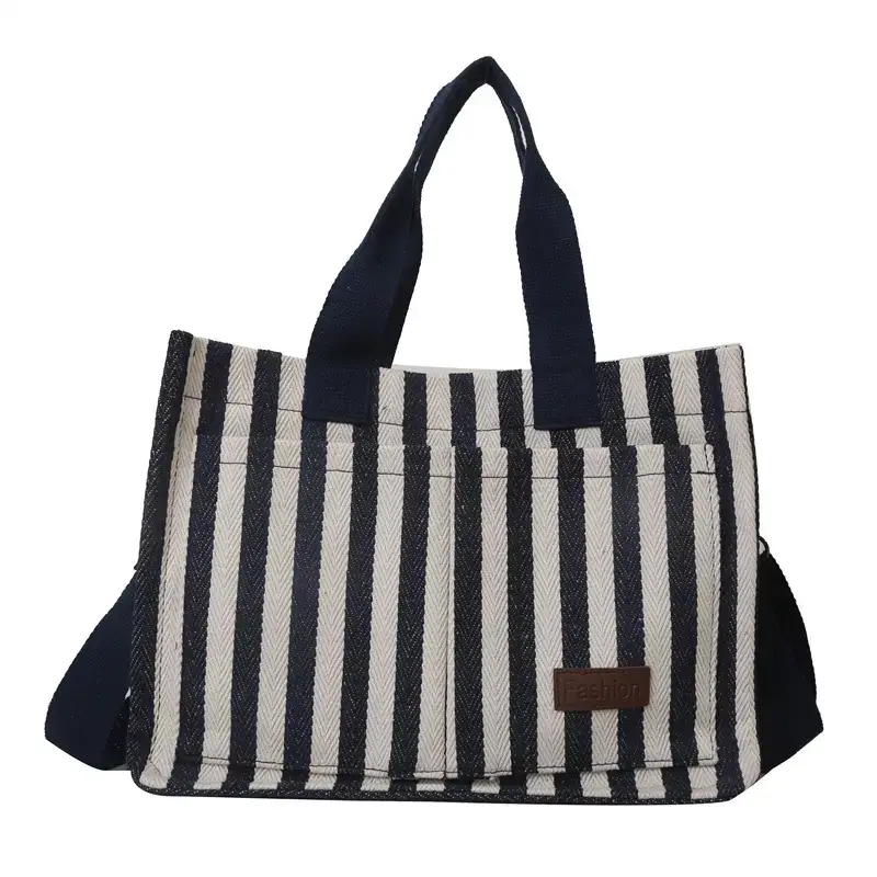 2023 Western Canvas Tote Bag Navy Blue Striped - Image 8