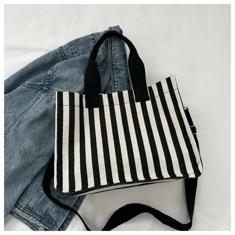 2023 Western Canvas Tote Bag Navy Blue Striped — feature 10