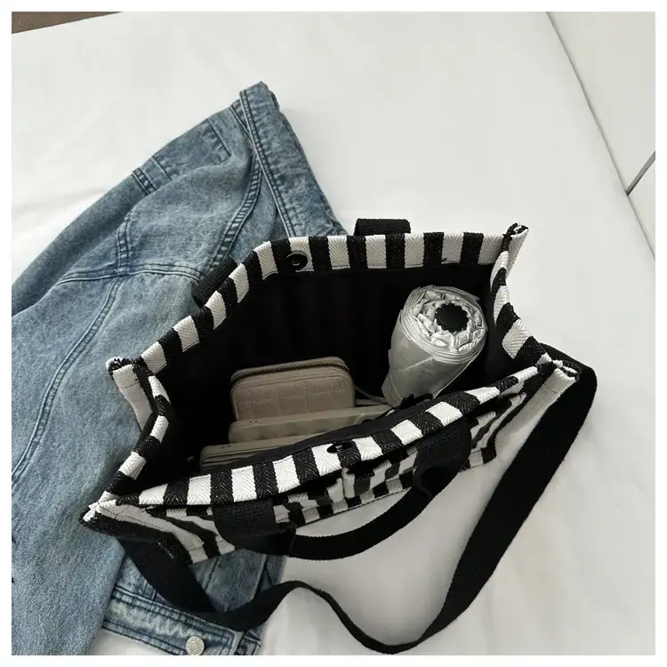 2023 Western Canvas Tote Bag Navy Blue Striped — feature 12