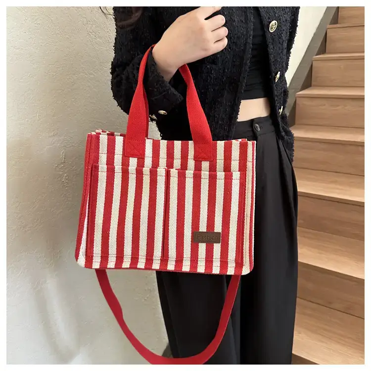 2023 Western Canvas Tote Bag Navy Blue Striped — feature 13