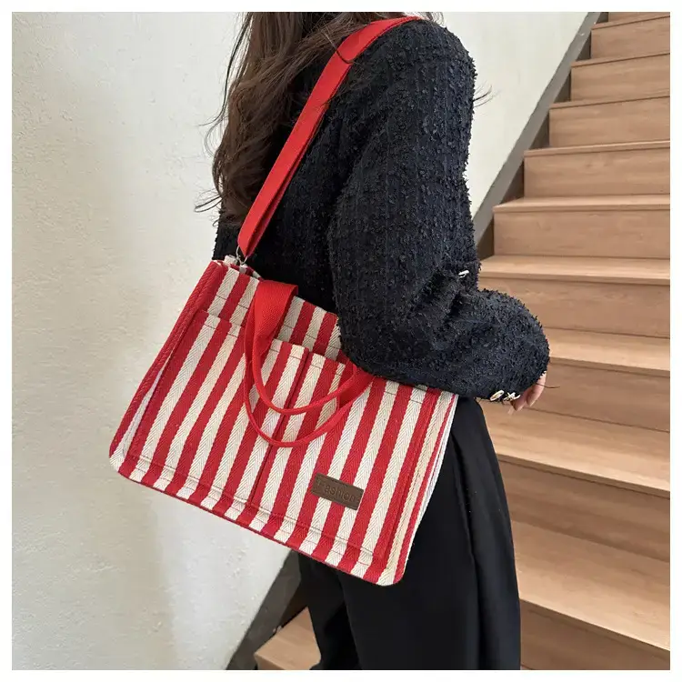 2023 Western Canvas Tote Bag Navy Blue Striped — feature 14