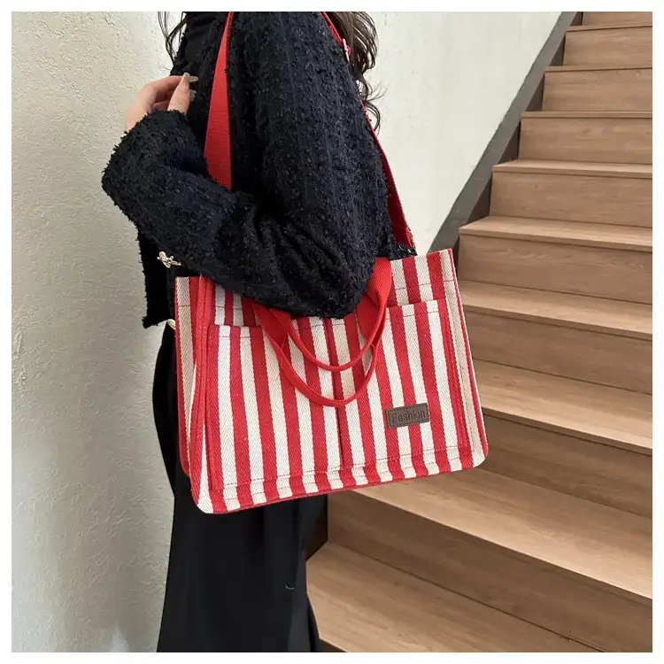 2023 Western Canvas Tote Bag Navy Blue Striped — feature 15