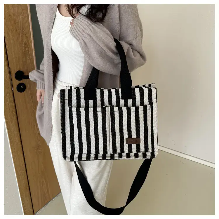 2023 Western Canvas Tote Bag Navy Blue Striped — feature 16